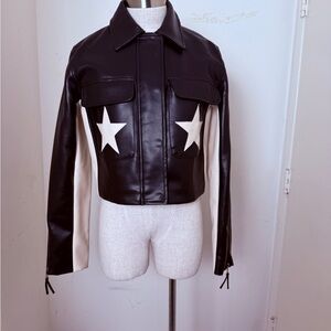 Black and White Star Leather Jacket